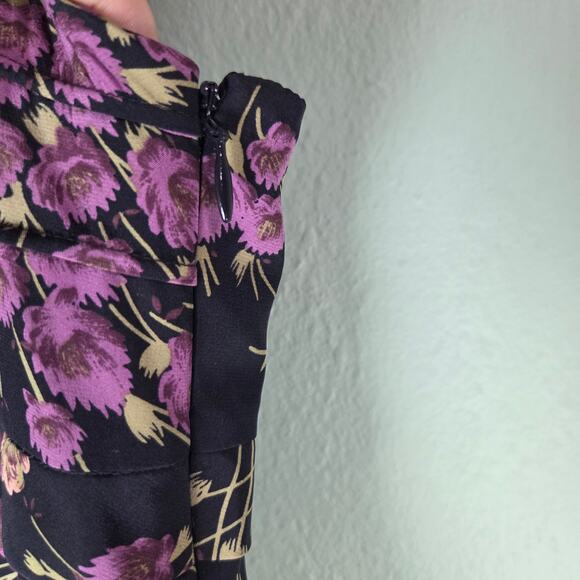 Vintage Y2K Betsey Johnson 8 Silk Cocktail Black Floral Purple Dress Coquette - Picture 5 of 7